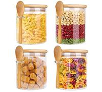 4 PCS Barattoli di Vetro,Barattoli di Spezie con Coperchio Ermetico e Cucchiaio 540ml,Barattoli Vetro Ermetici Barattolo Cucina Barattoli Cucina,Contenitori Spezie per Tè Caffè Fagioli Farina Cereali