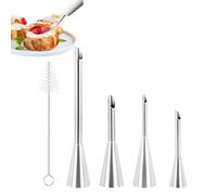 4 pcs Beccucci per Sac a Poche in Acciaio Inox, Ugelli A Sbuffo, Bocchetta per Farcire per Cupcake Donuts, Ugello di Riempimento Lungo, Pasticceria Accessori con Spazzola per Pulizia (4 pcs)