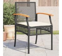 4 Pcs Black Garden Chairs with Cushions, Poly Rattan & Acacia Wood Outdoor Furniture Set, Comfortable Patio Seating for Balcony, Terrace, Backyard, Max Load 110kg per Chair, UV Resistant