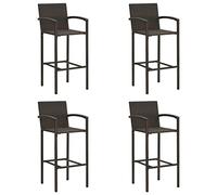 4 Pcs Brown Bar Stools Set in PE Rattan with Footrest, Modern Outdoor Indoor Bar Chairs with Powder Coated Steel Frame, UV Resistant Patio Dining Stools for Kitchen, Garden, Cafe, 80cm Seat Height