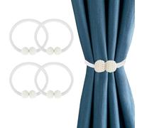 4 PCS Calamite per tende, Fermatende calamita, Fermatenda Magnetiche,Fascette Magnetici per Tende,Clip Tende con Perla,Tessitura Corda,Fermagli per Tendine (beige)