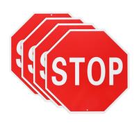 4 PCS Cartello Stop 24x24" in Alluminio, Lettere Bianche su Fondo Rosso per