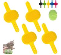 4 PCS Cat Self Groomer, Silicone Cat Brush Combs-With Adjustable Strap Scratching Post Cover Protector for Indoor Cats & Dogs, Cats Massager for Furniture Legs & Corners (Yellow-4PCS)