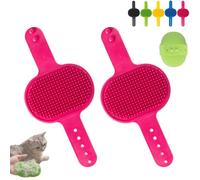 4 PCS Cat Self Groomer, Silicone Cat Brush Combs-With Adjustable Strap Scratching Post Cover Protector for Indoor Cats & Dogs, Cats Massager for Furniture Legs & Corners (Red-2PCS)