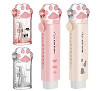 4 Pcs Cute Cat Paw Kawaii School Supplies - Cat Paw Pencil Sharpener and Retractable Eraser for Kids, Office, School, Home (White, Pink)