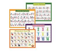 4 Pcs Educational Preschool Charts for Toddlers and Kids | Classroom Bulletin Board Set for Kindergarten - 8.47x11.8in(Cursive、Manuscript Alphabet、Numbers、Alphabet English Version)