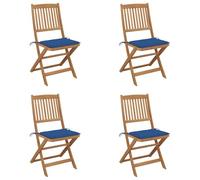 4 Pcs Folding Garden Chairs Acacia Solid Wood with Blue Royal Cushions, Outdoor Patio Furniture for Relaxing in Sun, Foldable Seating Set for Terrace, Balcony, Backyard, Supports 110kg per Chair