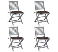 4 Pcs Folding Garden Chairs Acacia Wood with Cushions, Outdoor Patio Dining Set for Terrace, Foldable Weather-Resistant Furniture, Gray Washed Finish, Comfortable Seating for Relaxing and Entertaining