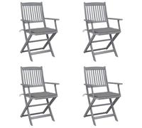 4 Pcs Folding Garden Chairs with Cushions, Solid Acacia Wood Outdoor Dining Chairs for Patio Terrace Balcony, Weather-Resistant Foldable Seating Set, Gray Wash Finish, Easy to Clean & Space Saving