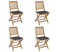 4 Pcs Folding Garden Chairs with Cushions, Solid Acacia Wood Outdoor Patio Furniture Set for Relaxing in Backyard, Balcony or Terrace, Foldable Design Saves Space, Max Load 110kg per Seat