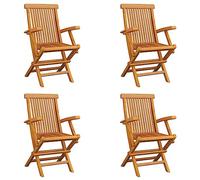 4 Pcs Folding Teak Wood Garden Chairs Set, Solid Teak Outdoor Patio Chairs with Armrests, Ergonomic Design for Terrace, Balcony, Backyard, Weather-Resistant & Space-Saving Foldable Furniture