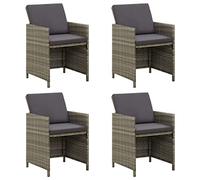 4 Pcs Garden Chairs with Cushions, Grey Poly Rattan Outdoor Dining Set, Modern Patio Furniture for Balcony Terrace, Weather-Resistant Steel Frame & PE Wicker, Includes Seat & Back Cushions