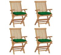 4 Pcs Garden Chairs with Green Cushions, Solid Teak Wood Folding Outdoor Chairs for Patio, Terrace, Backyard, Weather-Resistant & Comfortable Seating Furniture
