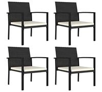 4 PCS Garden Dining Chairs Set in Black Polyrattan, Modern Outdoor Patio Chairs with Cream Cushions, Weather-Resistant PE Wicker & Powder-Coated Steel Frame, Max Load 110kg, Easy to Move