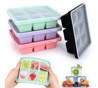 4 pcs Ghiaccio Stampo Silicone,Cubetti Ghiaccio Stampo con Coperchio,Vassoio per Cubetti di Ghiaccio,Cubetti di Ghiaccio Quadrati,per Cocktail, Whisky, Vino, Frutta, Puree di Frutta, Gelati