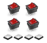 4 Pcs Interruttore a Bilanciere Impermeabile Interruttore AC Tipo di Barca Interruttore a Bilanciere ON-OFF DPST 4 Morsetti Rossi 20A 250VAC con Copertura Impermeabile