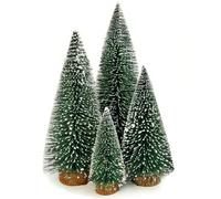 4 PCS Mini Albero di Natale Artificiale, Mini Alberi di Gelo di Neve, Alberi di Pino Verde Decorazioni Natalizie, Decorazione da Tavolo in Legno per Casa Ufficio Feste Invernali- 10/15/20/25cm