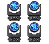 4 PCS Mini Teste Mobili 280W Luci Palco Discoteca con DMX512,Proiettore LED RGBW Fuoco Elettronico,Effetti Wash Beam Vortex Caleidoscopio,LED Moving Head per Natale DJ Bar Discoteca Feste Matrimoni