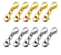 4 pcs moschettoni per borse, chiusure per braccialetti, ganci portachiavi, estensori a doppia chiusura a moschettone, in acciaio inox, con doppio artiglio, per DIY bracciali e collane