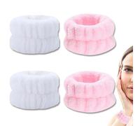 4 Pcs Polsini per Lavaggio del Viso, Polsini Skincare, Braccialetto da Polso per lavare il viso, Morbido ed elastico, per Cura del Viso, Spa, Yoga, Esercizio fisico (Bianco + Rosa)