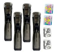 4 Pcs Portable Binder Clip Stapler, Includes 200 Reusable Clips, Reusable Desktop Stapler with Clip Dispenser for Office Home, Handheld Paper Staplers Fastener for Desk Document (Black * 4)