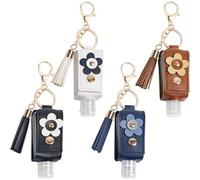 4 PCS Portable Empty Bottle Keychain,30ml Leakproof Refillable Mini Travel Bottles,Hand Sanitizer Keychains,Lightweight Toiletry Bottle for Toiletries,Liquids,Gym,Travel (Brown,White,Navy Blue,Black)