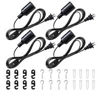 4 pcs Portalampada E27 con interruttore, cavo elettrico con presa, filo di 6m per lampada, base per lampadina E27, adattatore per lampada fai da te, interruttore a filo per lampada, portalampada
