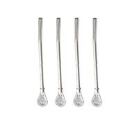 4 Pcs Premium Spoons Mate Straw, Drinking Stirring Spoon Head Filter Straws with 2 Cleaning Brushes