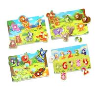 4 PCS Puzzle-Giocattoli per Bambini in Legno Montessori, Abilità Motorie Fini, Giocattoli Educativi per l'Apprendimento delle Abilità Motorie, Regali per 1, 2, 3 Anni