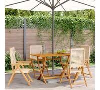 4 Pcs Reclining Garden Chairs Beige, Acacia Solid Wood Frame with PE Rattan, Outdoor Patio Furniture for Balcony Terrace, Foldable Lounge Chairs with Adjustable Backrest, Max Load 110kg per Seat