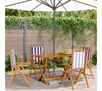 4 Pcs Reclining Garden Chairs Blue and White, Acacia Wood and Polyester Fabric Outdoor Lounge Chairs for Patio, Balcony, Backyard, Foldable Adjustable Comfortable Seating with Armrests, Max Load 110kg