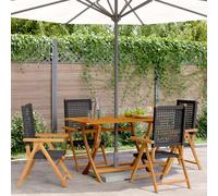 4 Pcs Reclining Garden Chairs Set, Black Poly Rattan & Solid Acacia Wood, Outdoor Patio Furniture for Balcony Terrace, Foldable Adjustable Backrest, Weather-Resistant, Max Load 110kg per Seat