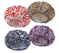 4 PCS Shower Caps for Women, Elastic and Reusable Bath Caps, Double Waterproof Layers Shower Cap, Bathing Shower Caps, Environmental Protection Hair Bath Hat - Printed Color