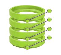 4 Pcs Silicone Egg Ring Mold, Nonstick Pancake Mold Cooking Ring Round with Handle (green)