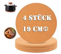 4 PCS Sottobicchieri in Sughero, Sottobicchiere in Legno di Sughero, 19 cm Sottobicchieri Rotondi Antiscivolo Resistenti al Calore Lavabili, Riutilizzabili Sottopentola per Casa e Ufficio