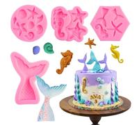 4 Pcs Stampi in Silicone a Forma di Sirena, 3D Mermaid Oceano Silicone Stampo Fondente Coda di Sirena per Torte a Tema Marino per Torte, Biscotti, Cioccolato, Sapone