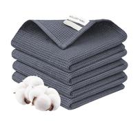 4 Pcs Strofinacci Cucina 100% Cotone,Canovacci Cucina Cotone,Asciugamani da Cucina Assorbenti,Asciugamani Cucina con Design a Waffle,per Casa,Ristorante(35 * 35cm,Grigio Scuro)