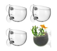 4 Pcs Vaso per Piante Acquario, 6x7cm, Vaso Trasparente per Piante Acquatiche con 8 Ventose, Tazza di Alimentazione Gamberetti, Mini Tazza Vetro per Aquascape Piante Idroponiche Serbatoio Decorativo
