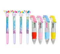 4 Penne A Sfera Con Cavallo Arcobaleno, 4 Evidenziatori Con Cavallo Arcobaleno, Mini Penne A Sfera A 4 Colori, Penne A Sfera Con Simpatico Cartone Animato, Regali Per Feste Per Ragazze