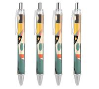 4 penne a sfera retrattili da 0,5 mm con inchiostro nero liquido liscio a forma di gatto, arte moderna di metà secolo, con impugnatura ergonomica, ad asciugatura rapida e senza sbavature, ricaricabili