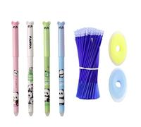 4 penne cancellabili con 2 gomme e 10 ricariche con simpatici disegni di panda. Può essere utilizzato per scrivere, studiare e può essere cancellato automaticamente per far scomparire gli errori.