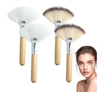 4 pennelli a ventaglio per trattamenti per il viso, estetista, soffici, con setole morbide, per evidenziare, per donne e ragazze, per cipria e fard (bianco e tricolore)