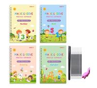 4 per bambini, libro esercitazione per la scrittura a mano con scanalature magiche, lettera, numero, artistico, operazioni matematiche, quaderno per la scrittura a mano