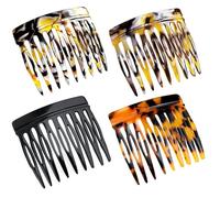 4 pettini laterali francesi per capelli, accessori da donna, fermagli decorativi per lo styling, piccoli pettini per capelli, per chignon e chignon (nero, guscio di tartaruga scuro, guscio di