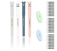 4 Pezzi 0,35MM Penna Gel Cancellabile a Forma di Animale+50 Pezzi Ricariche Penne Cancellabili e 2 Gomme Penna Cancellabile Nere Penne a Inchiostro Gel Cancellabili Cartoni Penne Carine per Studenti