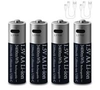 4 Pezzi 1,5V AA 3400mWh Litio Batteria Ricaricabile, 1,5Volt Doppia A Lithium 2200mAh Batterie per Telecomando/Controller/Radio, 2 in 1 USB-C Ricarica Cavo, 2 Ore Ricarica Rapida, 1200 Cicli
