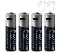 4 Pezzi 1,5V AAA 1100mWh Litio Batteria Ricaricabile, 1,5Volt Tripla A Lithium 700mAh Batterie per Telecomando/Controller/Radio, 2 in 1 USB-C Ricarica Cavo, 2 Ore Ricarica Rapida, 1200 Cicli