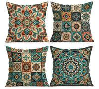 4 pezzi/1 pezzo Federe con motivo geometrico mandala floreale, federe stampate su un lato, adatte per soggiorno, camera da letto, decorazione della casa, federe per tutte le stagioni 4 pezzi - 45*45,4