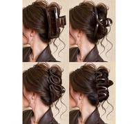 4 pezzi/1 pezzo Fermagli per capelli da donna grandi marrone cioccolato forma quadrata onda dritta a forma di fulmine in plastica leggera, accessori per capelli alla moda versatili premium minimalisti