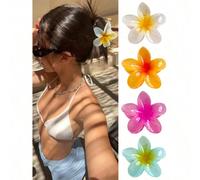 4 pezzi/1 pezzo Fermagli per capelli in plastica leggera con fiori di ibisco colorati in gelatina da 7,5 cm/2,95 pollici, bianchi/gialli/rosa/blu, accessori per capelli adatti per uscite quotidiane, c